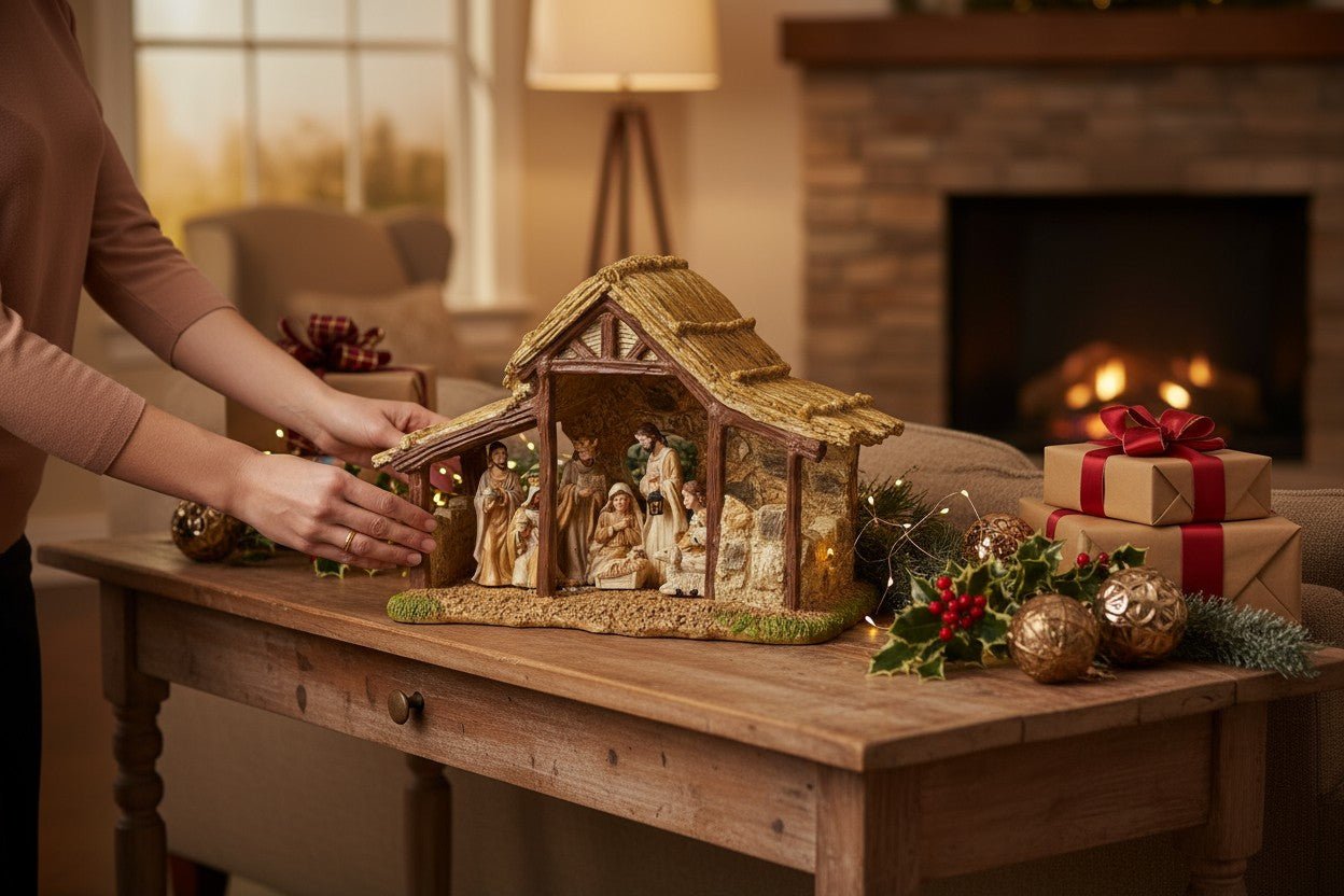 10.5" Nativity in Stable Christmas Shelf Sitter