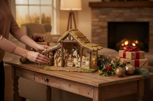 10.5" Nativity in Stable Christmas Shelf Sitter