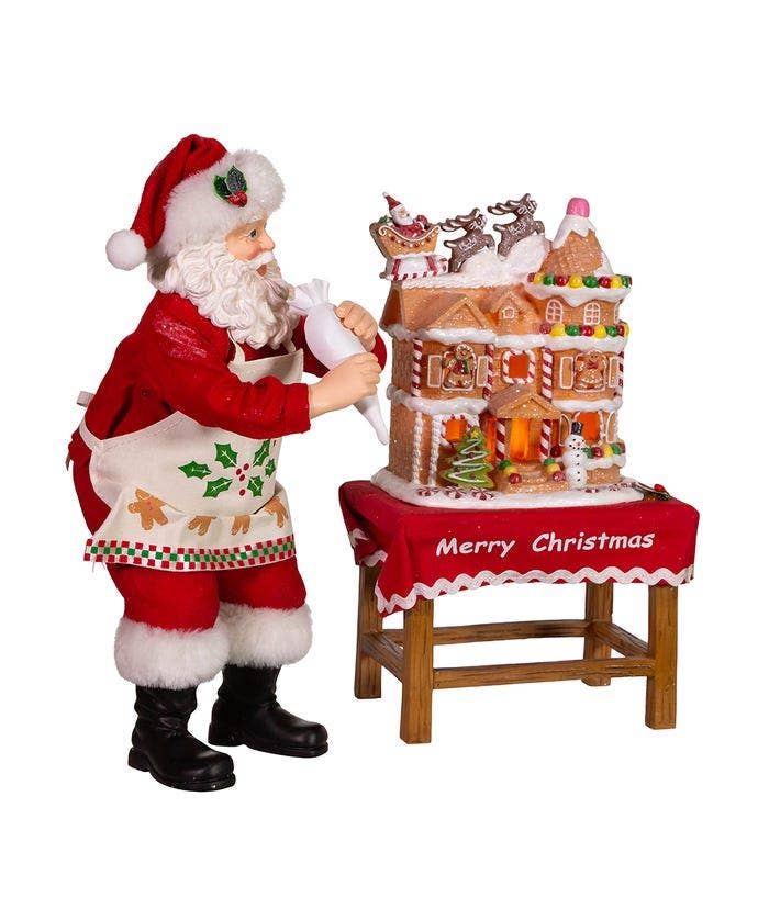 10.5"B/O Santa W/Led Gingerbread House 2p - Nifty Decor & More