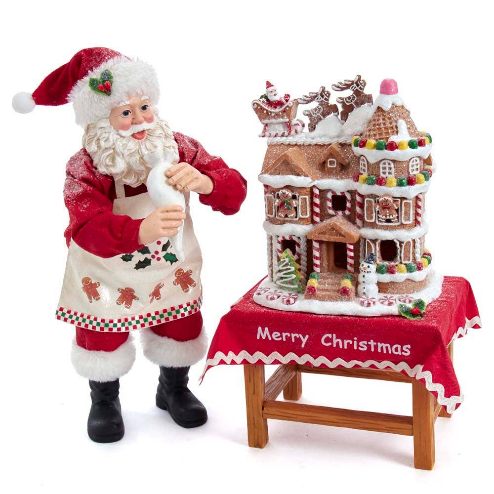 10.5"B/O Santa W/Led Gingerbread House 2p - Nifty Decor & More