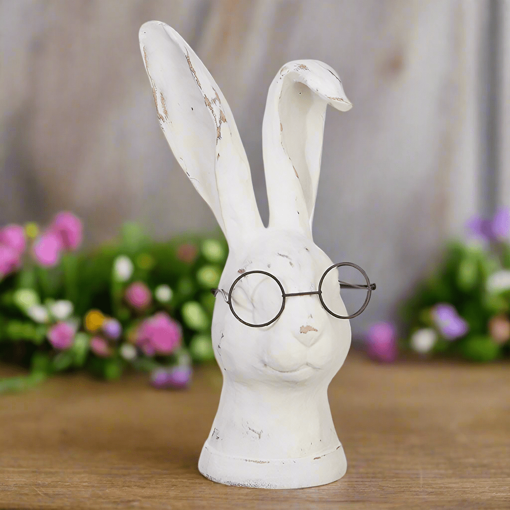 10.75" Rabbit with Glasses - Charming Resin Rabbit Figurine for Home Decor & Vintage Collectible - Nifty Decor & More