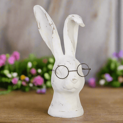 10.75" Rabbit with Glasses - Charming Resin Rabbit Figurine for Home Decor & Vintage Collectible - Nifty Decor & More