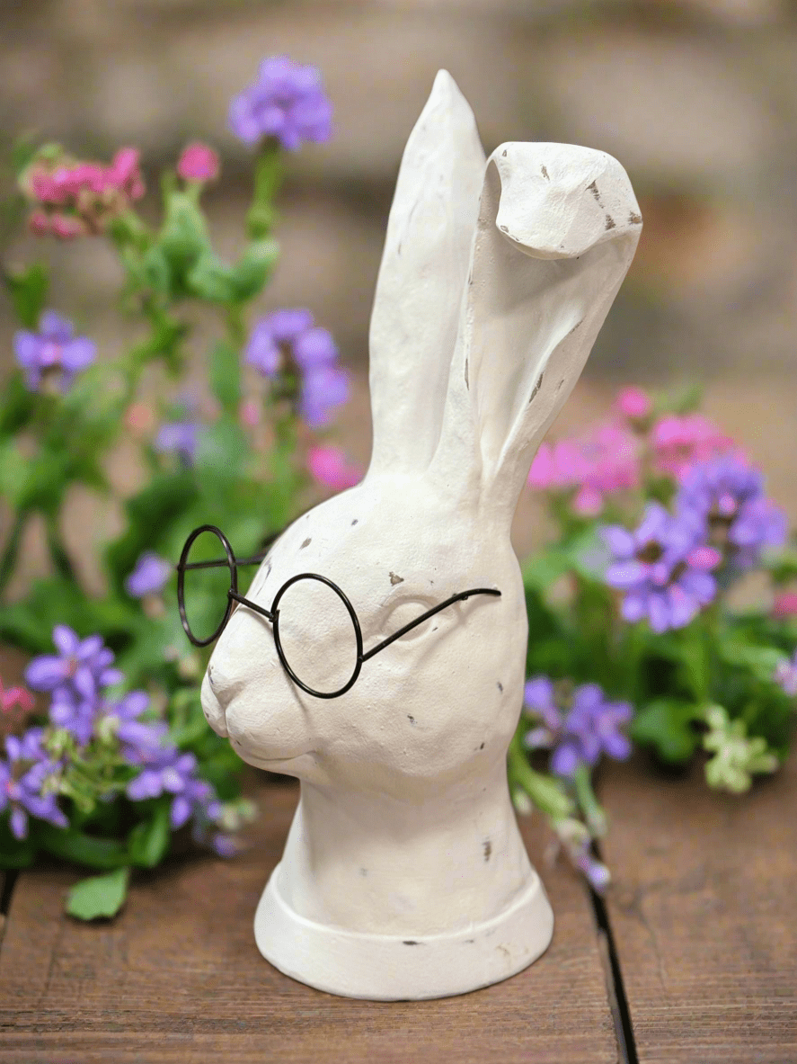 10.75" Rabbit with Glasses - Charming Resin Rabbit Figurine for Home Decor & Vintage Collectible - Nifty Decor & More