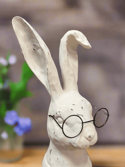 10.75" Rabbit with Glasses - Charming Resin Rabbit Figurine for Home Decor & Vintage Collectible - Nifty Decor & More
