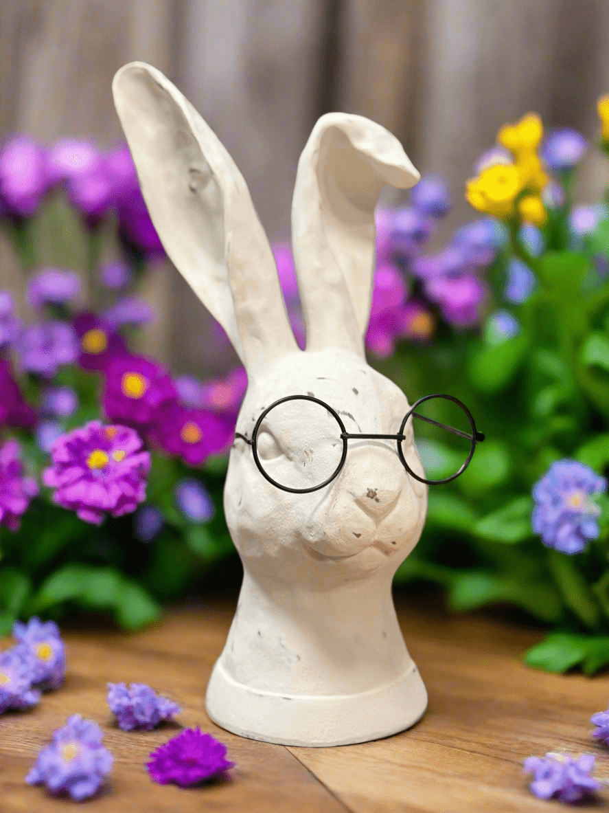 10.75" Rabbit with Glasses - Charming Resin Rabbit Figurine for Home Decor & Vintage Collectible - Nifty Decor & More