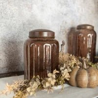 11" Amber Glass Jar with Antique Lid - Nifty Decor & More