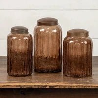 11" Amber Glass Jar with Antique Lid - Nifty Decor & More