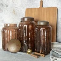 11" Amber Glass Jar with Antique Lid - Nifty Decor & More