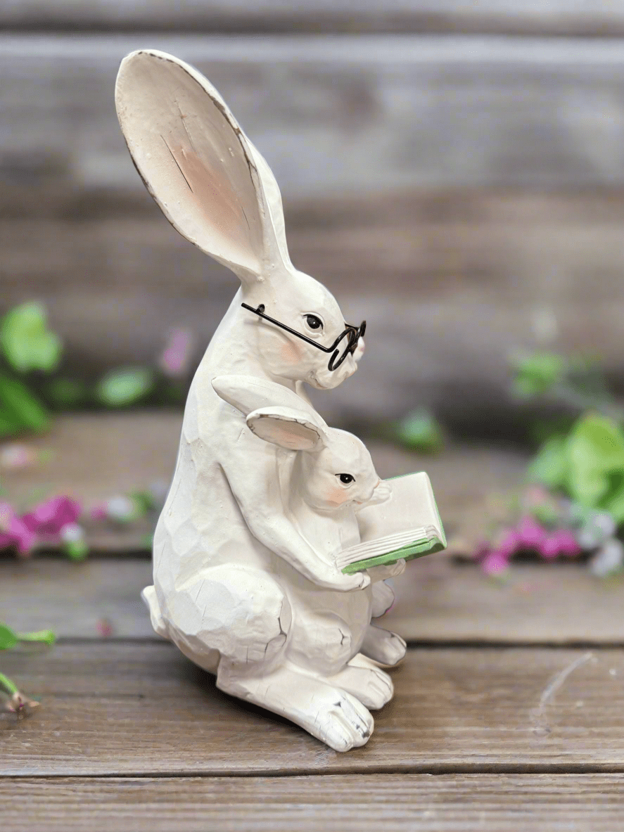 11" Story Time Bunny & Baby Resin Figurine for Easter Spring Decor, Perfect for Home Decoration - Nifty Decor & More