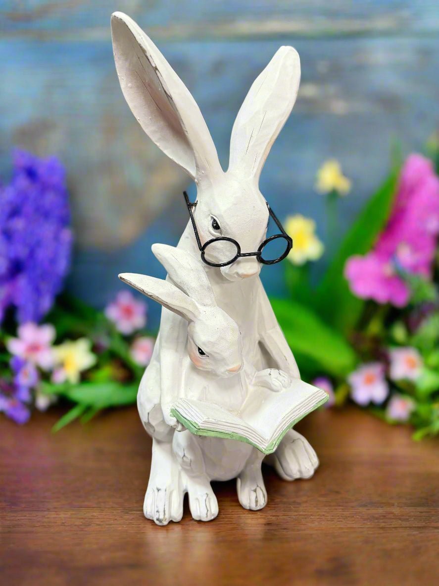 11" Story Time Bunny & Baby Resin Figurine for Easter Spring Decor, Perfect for Home Decoration - Nifty Decor & More