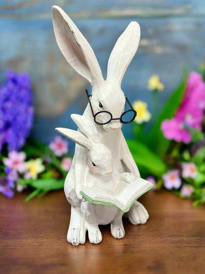 11" Story Time Bunny & Baby Resin Figurine for Easter Spring Decor, Perfect for Home Decoration - Nifty Decor & More