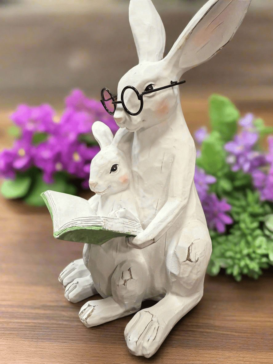 11" Story Time Bunny & Baby Resin Figurine for Easter Spring Decor, Perfect for Home Decoration - Nifty Decor & More