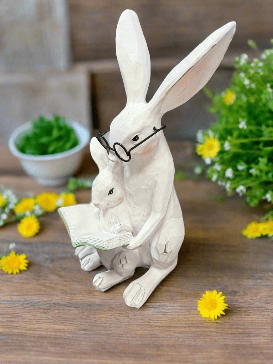 11" Story Time Bunny & Baby Resin Figurine for Easter Spring Decor, Perfect for Home Decoration - Nifty Decor & More