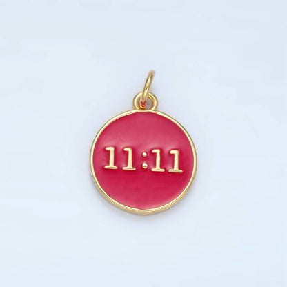 "11:11" Angel Number Clock Red Enamel Round Charm 14K Gold Filled Charm