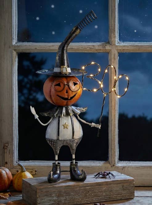 Metal Halloween Pumpkin Boy & Girl Battery Power LED Statue