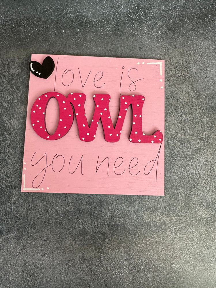 Mini Valentine Leaning Sandwich Board Tiles Interchangeable Add On "OWL" 2 tile sandwich board