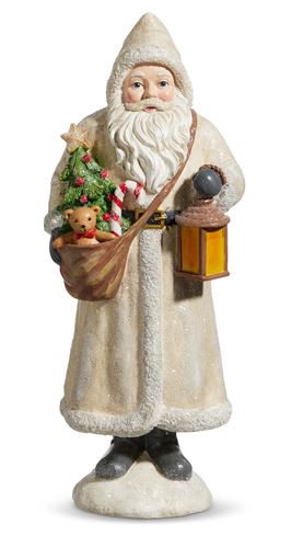 11.5" Ivory Santa Figurine with Lantern - Elegant Resin Christmas Shelf Sitter - Nifty Decor & More