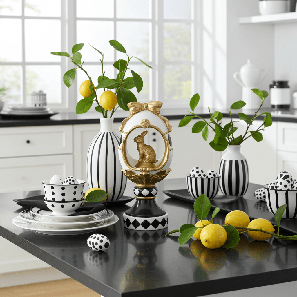 11.75 Inch White Gold & Black Easter Egg Cutout w/Bunny Easter Finial - Nifty Decor & More