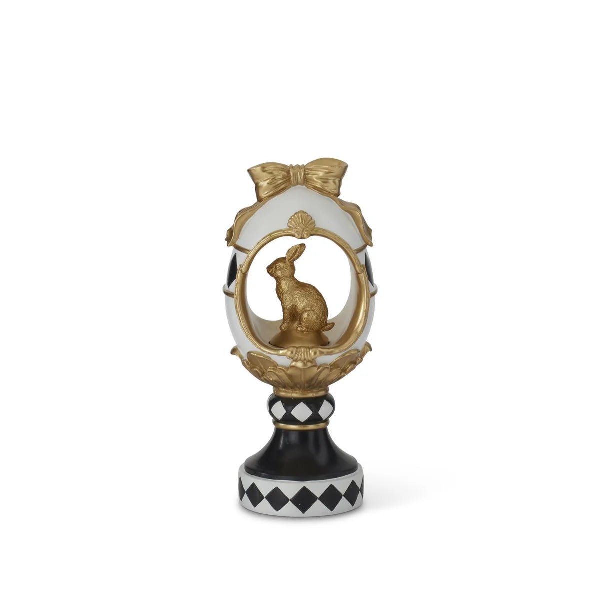 11.75 Inch White Gold & Black Easter Egg Cutout w/Bunny Easter Finial - Nifty Decor & More