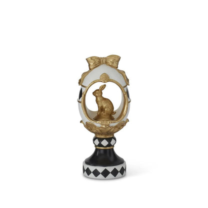 11.75 Inch White Gold & Black Easter Egg Cutout w/Bunny Easter Finial - Nifty Decor & More