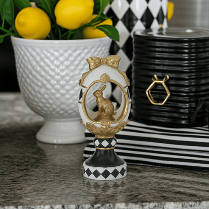 11.75 Inch White Gold & Black Easter Egg Cutout w/Bunny Easter Finial - Nifty Decor & More
