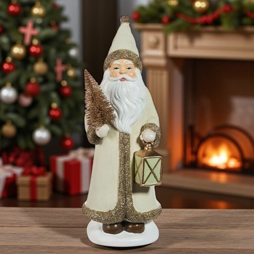 11.75" White with Gold Glitter Santa