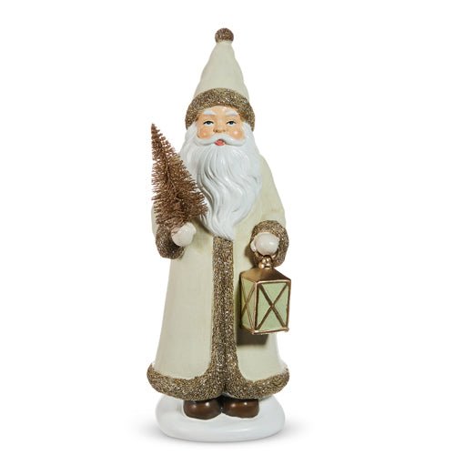 11.75" White with Gold Glitter Santa