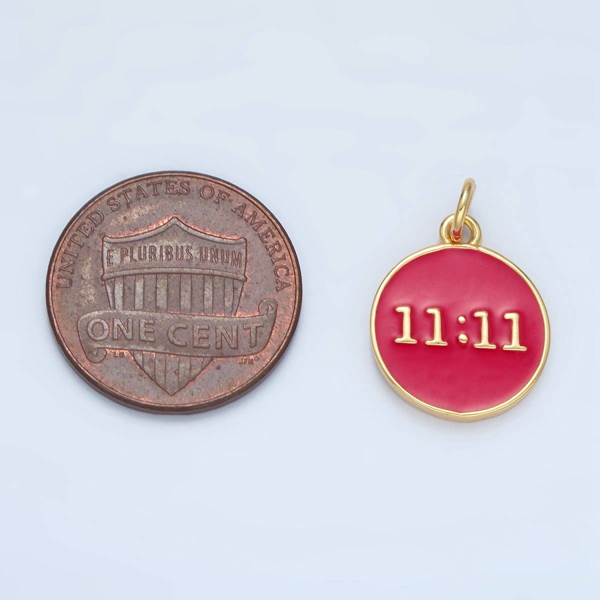 "11:11" Angel Number Clock Red Enamel Round Charm 14K Gold Filled - Nifty Decor & More