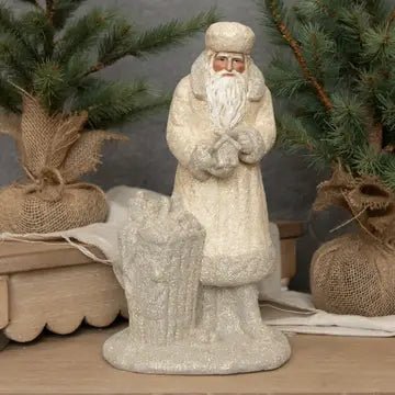12" Cream & Grey Santa with Toy Bag - Nifty Decor & More