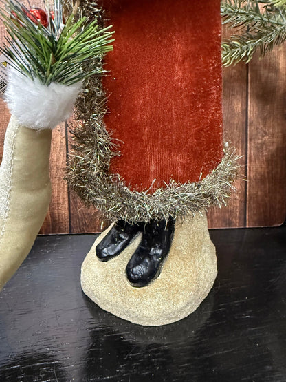 12" Dark Red Velvet Santa with Stocking christmas accent piece