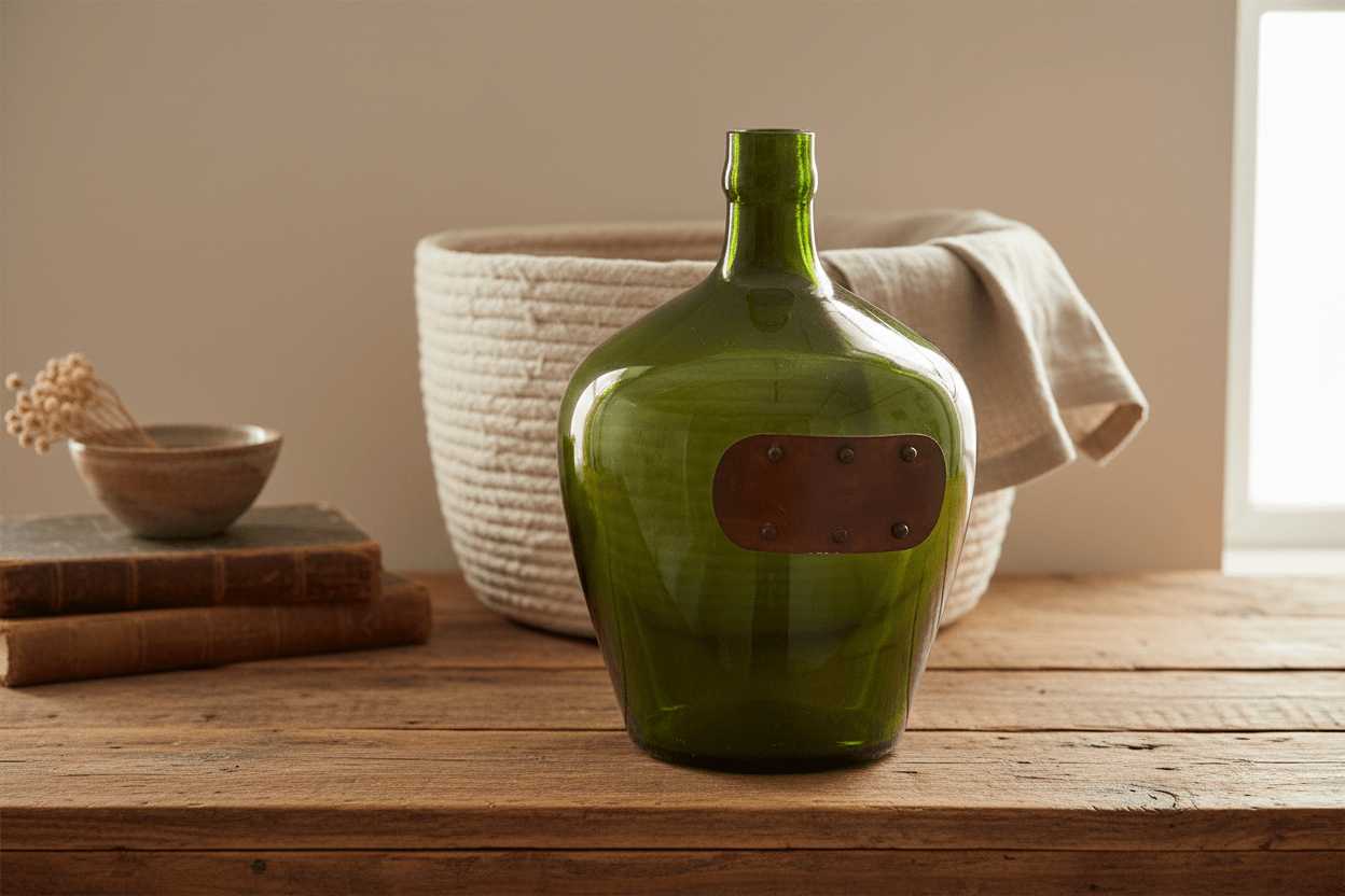 12" Demijohn Vase with Metal Plate Tag - Nifty Decor & More