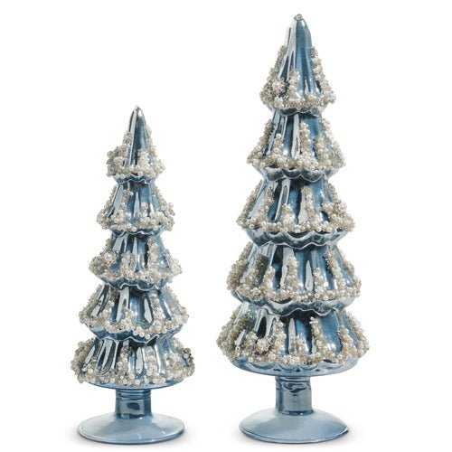 12" Embellished Pearlized Blue Trees - Nifty Decor & More