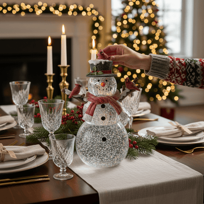 12" Lighted Snowman with Silver Swirling Glitter - Nifty Decor & More