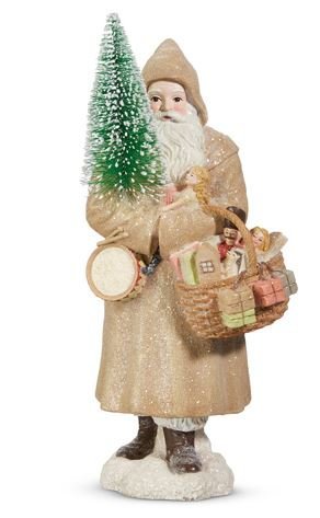 12" Natural Vintage Santa Claus Figurine - Rustic Hand - Painted Christmas Shelf Sitter - Nifty Decor & More