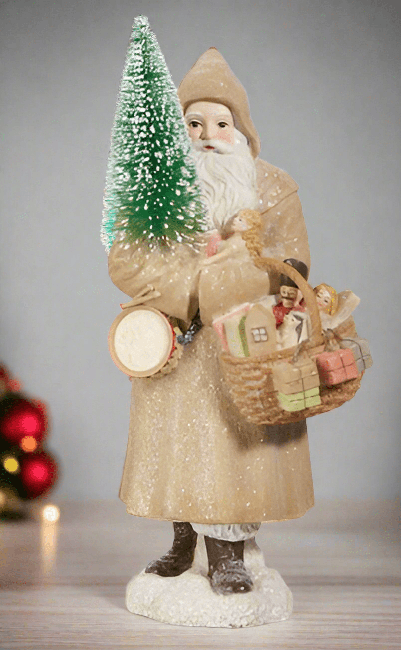 12" Natural Vintage Santa Claus Figurine - Rustic Hand - Painted Christmas Shelf Sitter - Nifty Decor & More