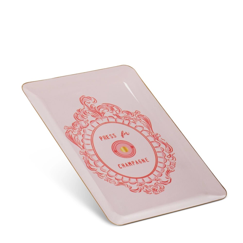 12" Pink Champagne on Call Decorative Tray - Vintage Style Iron Serving Platter - Nifty Decor & More