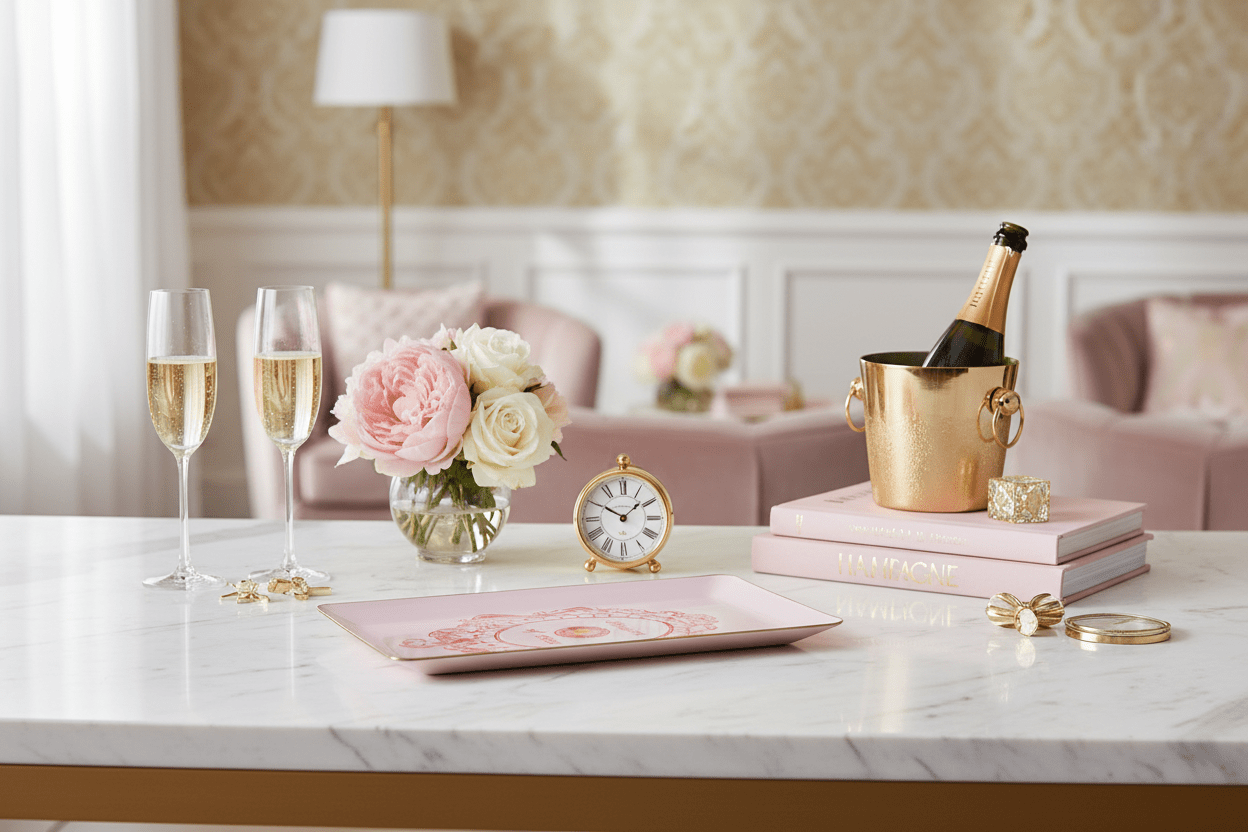 12" Pink Champagne on Call Decorative Tray - Vintage Style Iron Serving Platter - Nifty Decor & More