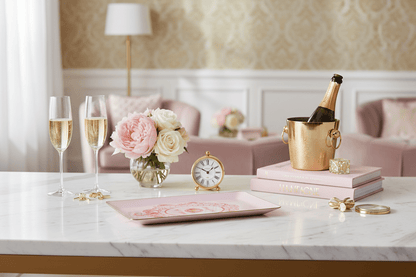 12" Pink Champagne on Call Decorative Tray - Vintage Style Iron Serving Platter - Nifty Decor & More