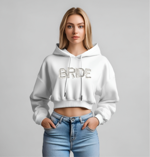 Fringe Bride White Crop Hoodie Hoodie