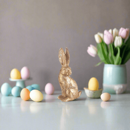4.75" Gold Leaf Rabbit- Easter Decor, Spring Holiday Display, Cute Bunny Figurine for Home & Gift made by RAZ Shelf Sitter