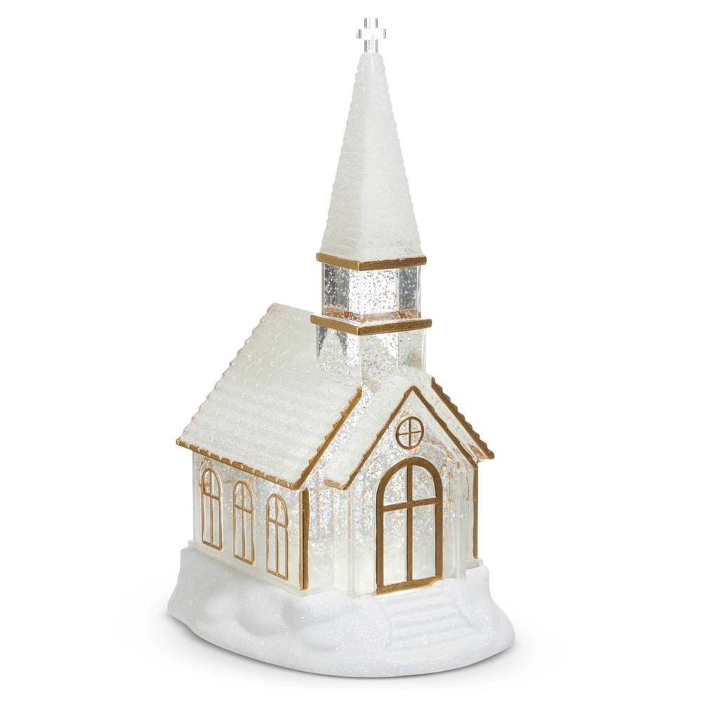12.25" Lighted Swirling Glitter Water Church with Gold Accents - Nifty Decor & More