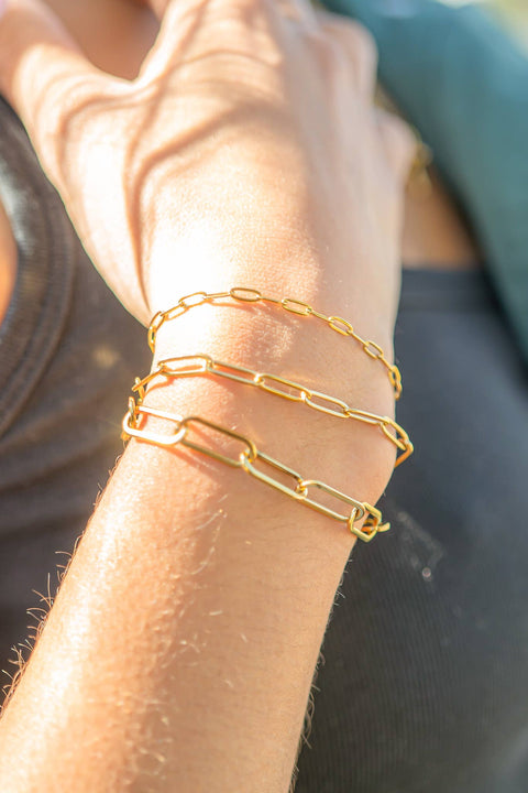Gold Stainless Steel Paperclip Chain Bracelet + Extension