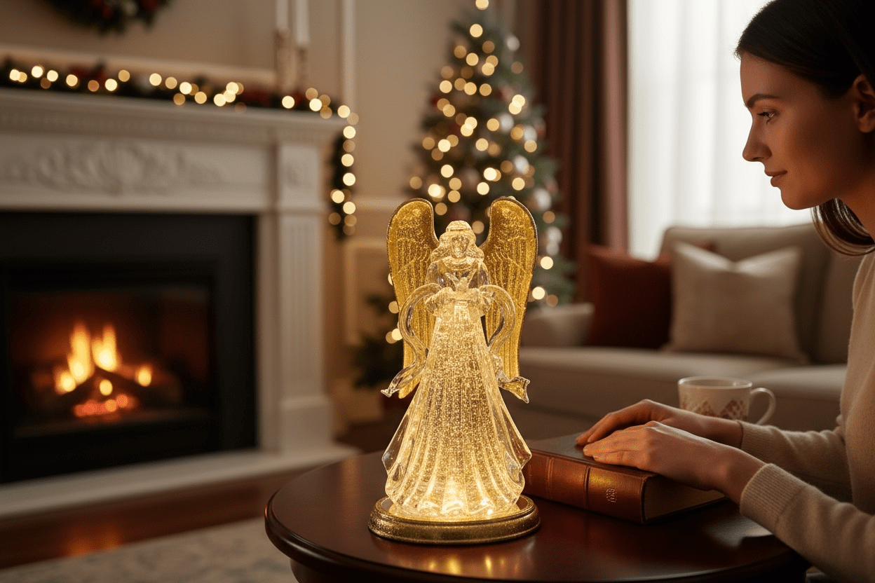 12.75" Lighted Swirling Glitter Water Angel - RAZ - Nifty Decor & More