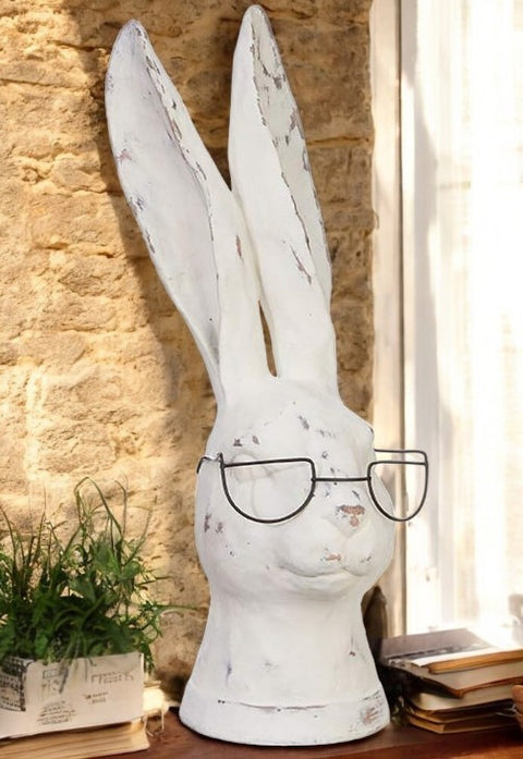 RAZ 13.75" Rabbit with Glasses | Resin Bunny Figurine | Cute Home Decor & Unique Gift Idea for Rabbit Lovers Rabbit Shelf Sitter