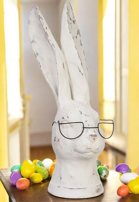 RAZ 13.75" Rabbit with Glasses | Resin Bunny Figurine | Cute Home Decor & Unique Gift Idea for Rabbit Lovers Rabbit Shelf Sitter