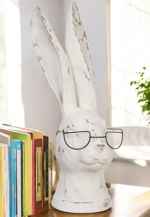 RAZ 13.75" Rabbit with Glasses | Resin Bunny Figurine | Cute Home Decor & Unique Gift Idea for Rabbit Lovers Rabbit Shelf Sitter