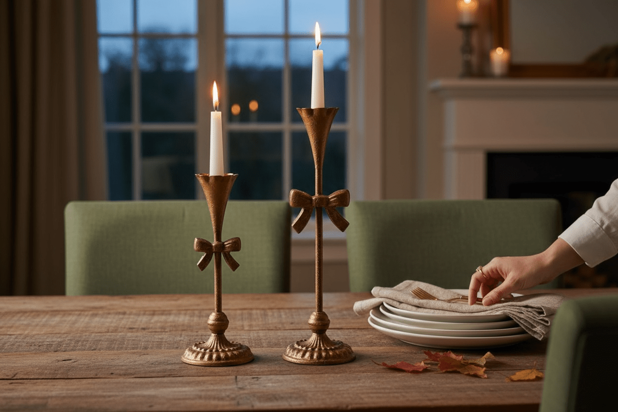 13" Bow Candlesticks - SET - Nifty Decor & More