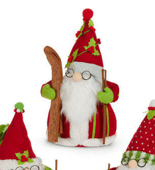 13" Holly-Day Skiing Santa Gnome Holding Skis