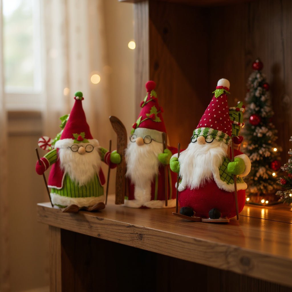 13" Holly - Day Skiing Santa Gnome - Nifty Decor & More
