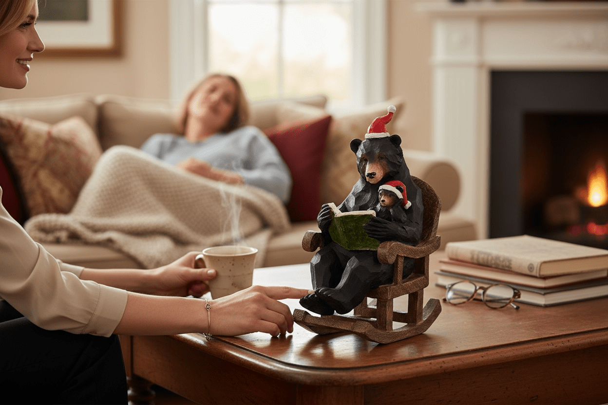 13" Wood Look Papa Bear Reading with Baby